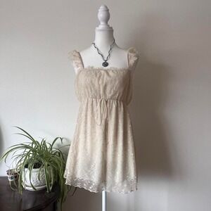 Vintage Donna Lace Babydoll Slip Dress Womens Sz S Cream fairycore cottagecore